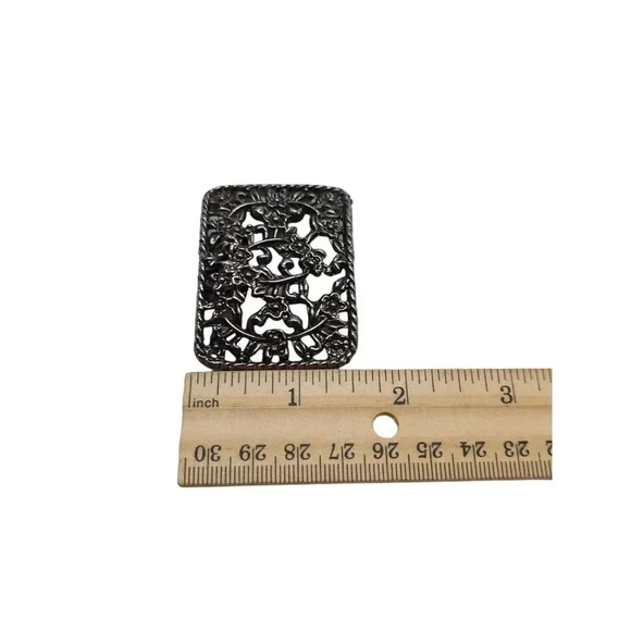 Set of 2 Floral Openwork Shoe Clips Silver Oxidized Tone Metal Vintage - Picture 6 of 6